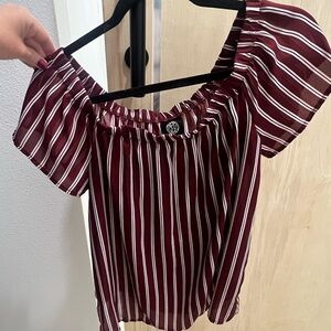 Bobeau Burgundy and White Striped Top